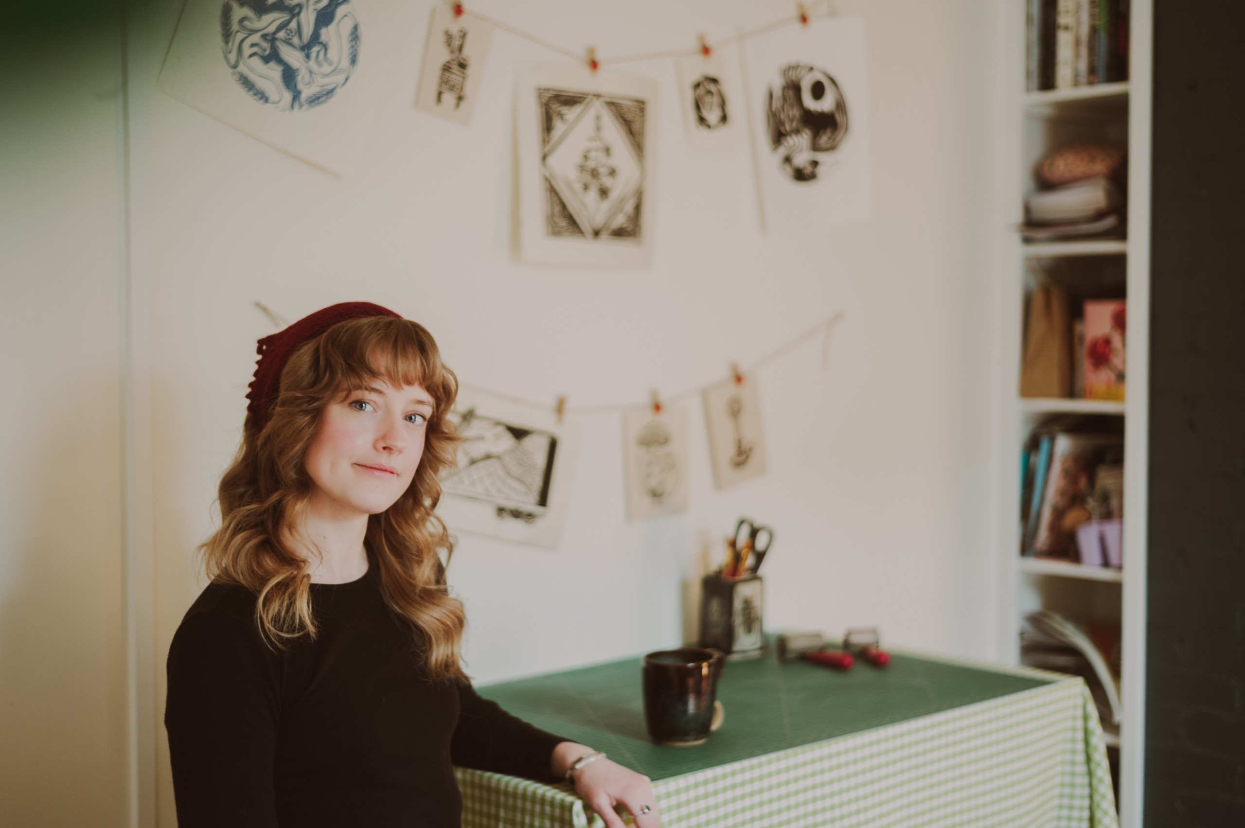 Gillian, printmaker, in her studio